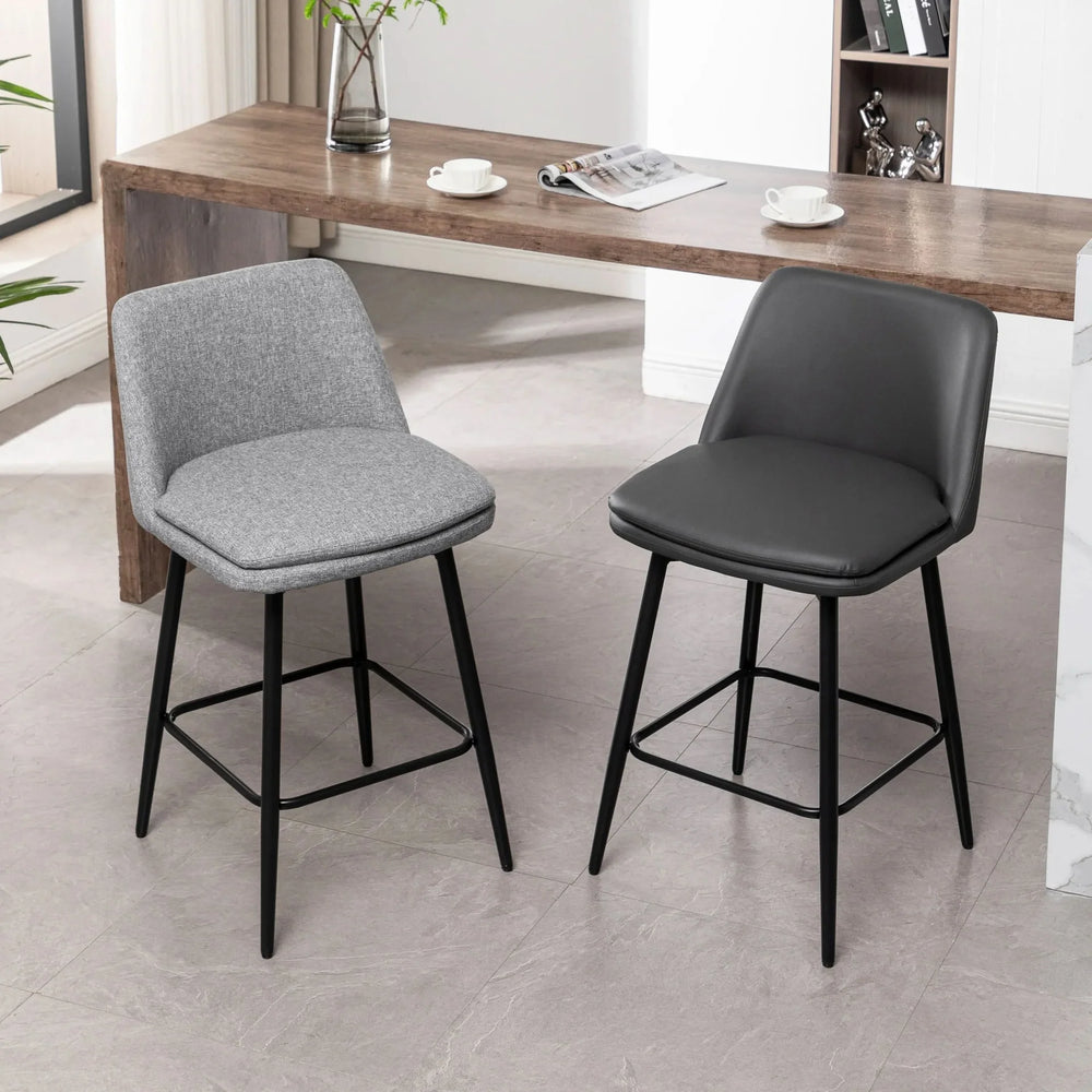 Counter Height Bar Stools PU Leather Backrest 360 Swivel Set Of 2 Media 10