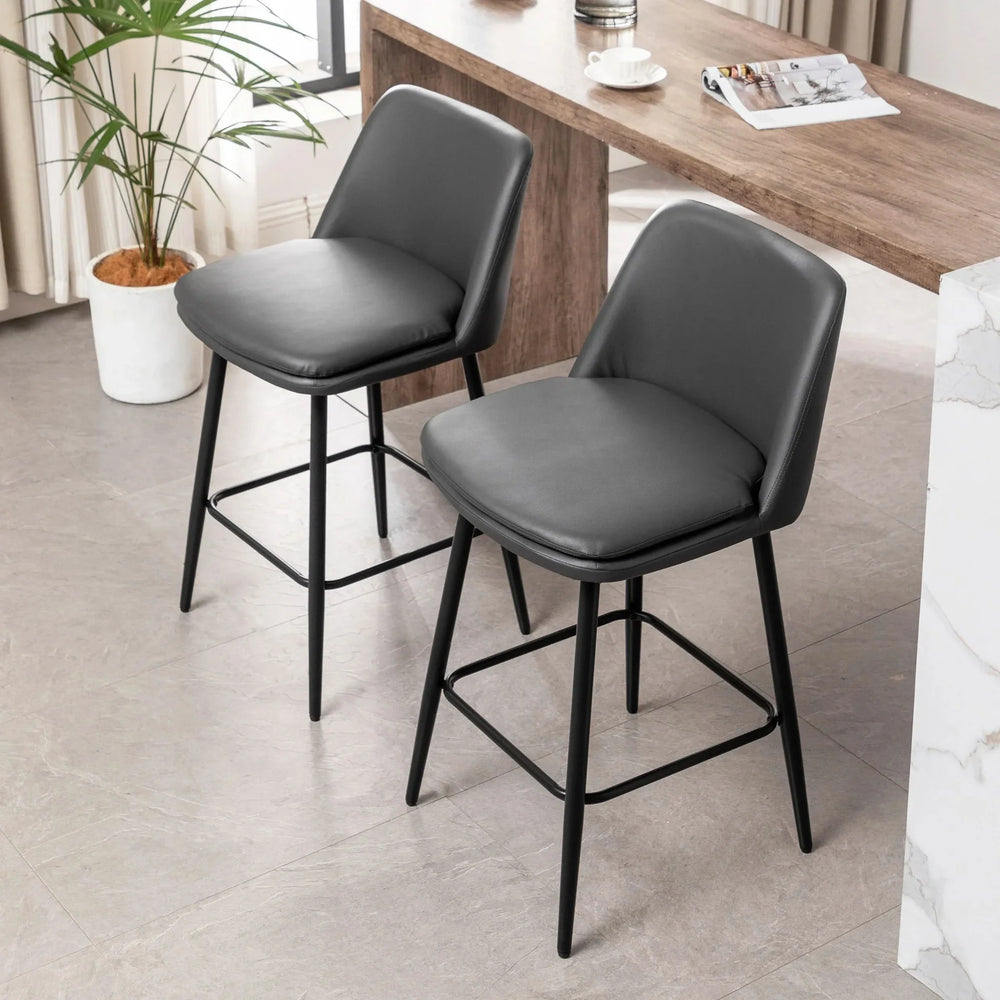 Counter Height Bar Stools PU Leather Backrest 360 Swivel Set Of 2 Media 9