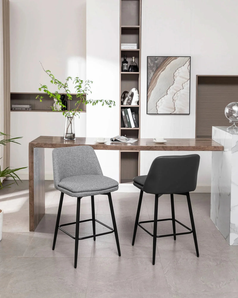 Counter Height Bar Stools PU Leather Backrest 360 Swivel Set Of 2