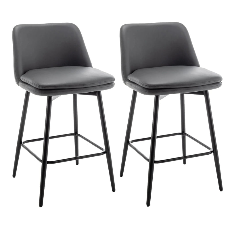 Counter Height Bar Stools PU Leather Backrest 360 Swivel Set Of 2