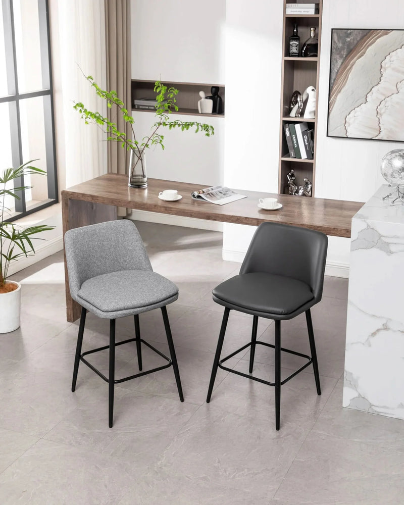 Counter Height Bar Stools PU Leather Backrest 360 Swivel Set Of 2