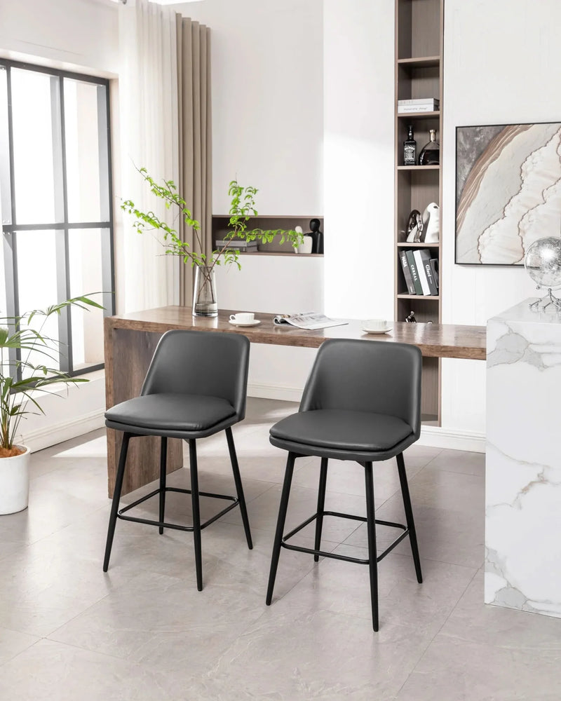 Counter Height Bar Stools PU Leather Backrest 360 Swivel Set Of 2