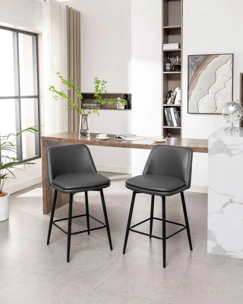 Counter Height Bar Stools PU Leather Backrest 360 Swivel Set Of 2