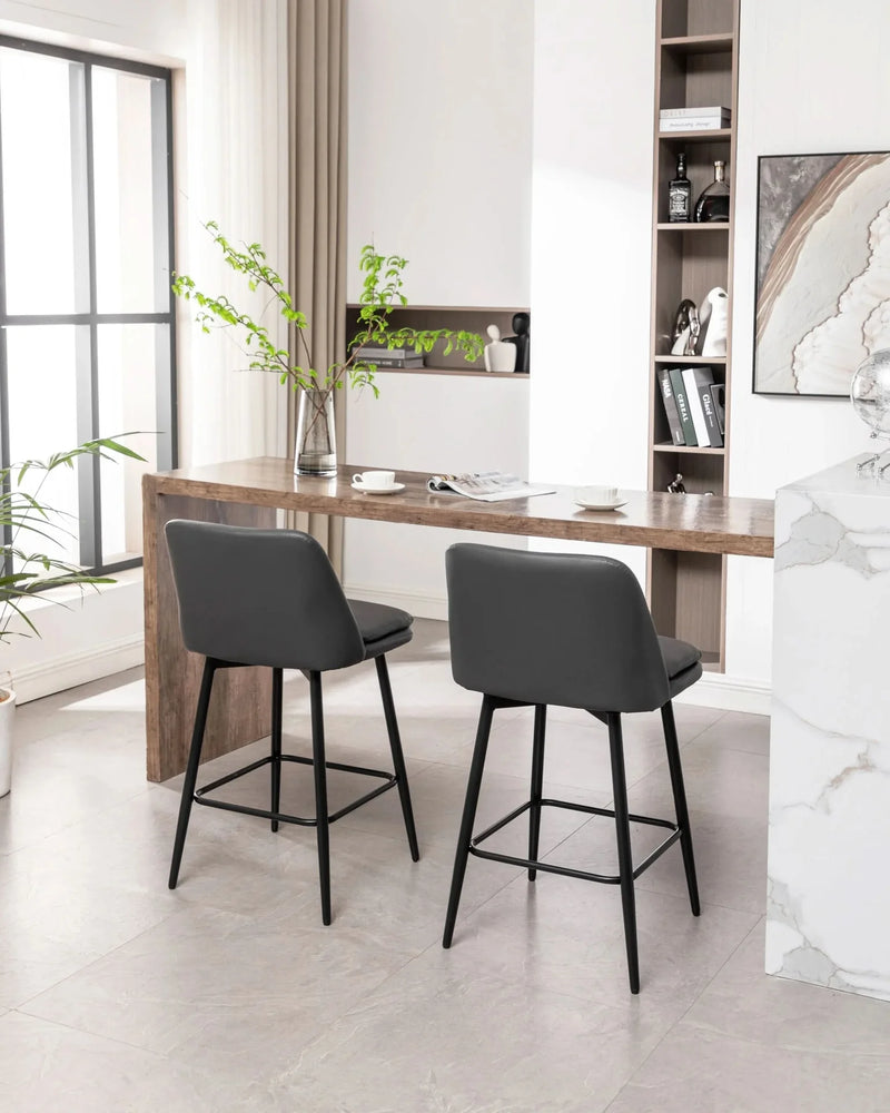 Counter Height Bar Stools PU Leather Backrest 360 Swivel Set Of 2