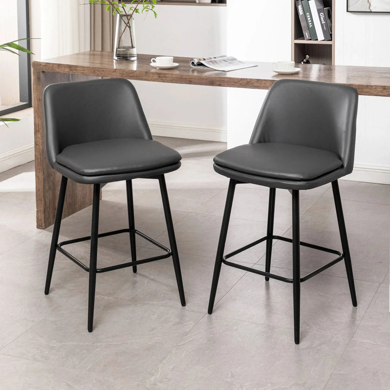 Counter Height Bar Stools PU Leather Backrest 360 Swivel Set Of 2