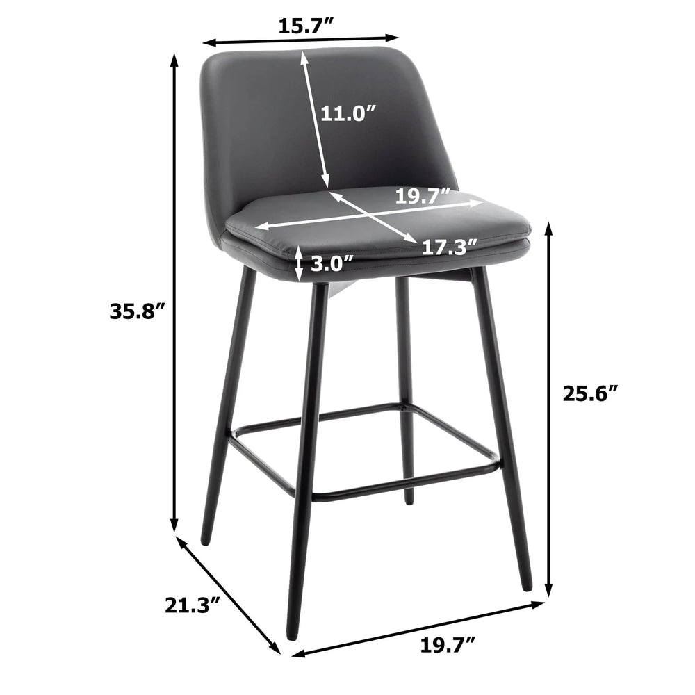 Counter Height Bar Stools PU Leather Backrest 360 Swivel Set Of 2 Media 4
