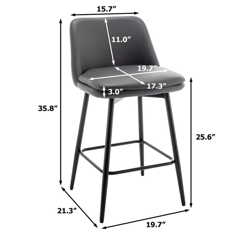 Counter Height Bar Stools PU Leather Backrest 360 Swivel Set Of 2