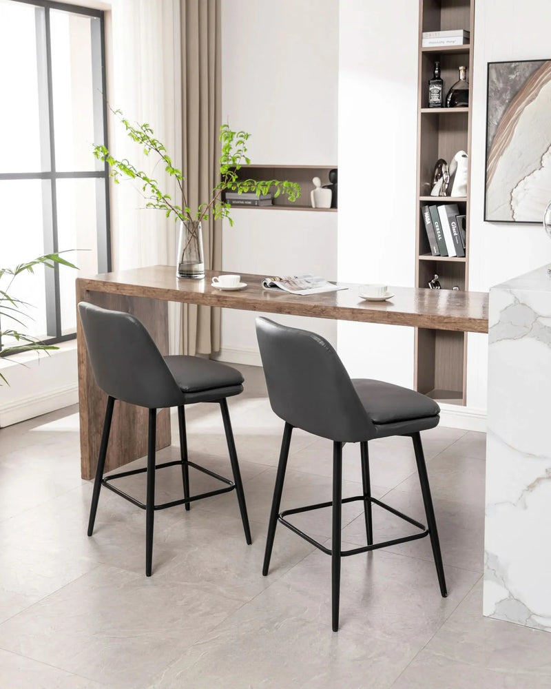 Counter Height Bar Stools PU Leather Backrest 360 Swivel Set Of 2