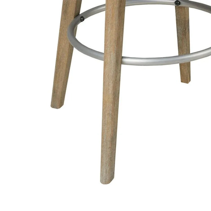 Counter Stool Blue Polyester Upholstery Swivel Seat Counter Height Wood Legs