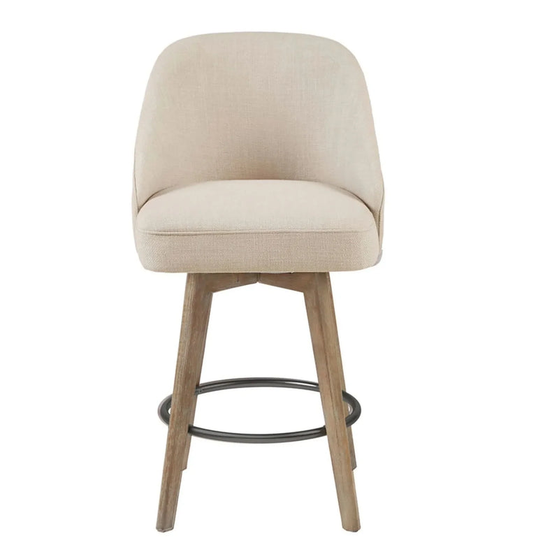 Counter Stool Polyester Swivel Seat Sand Color With Solid Wood Legs