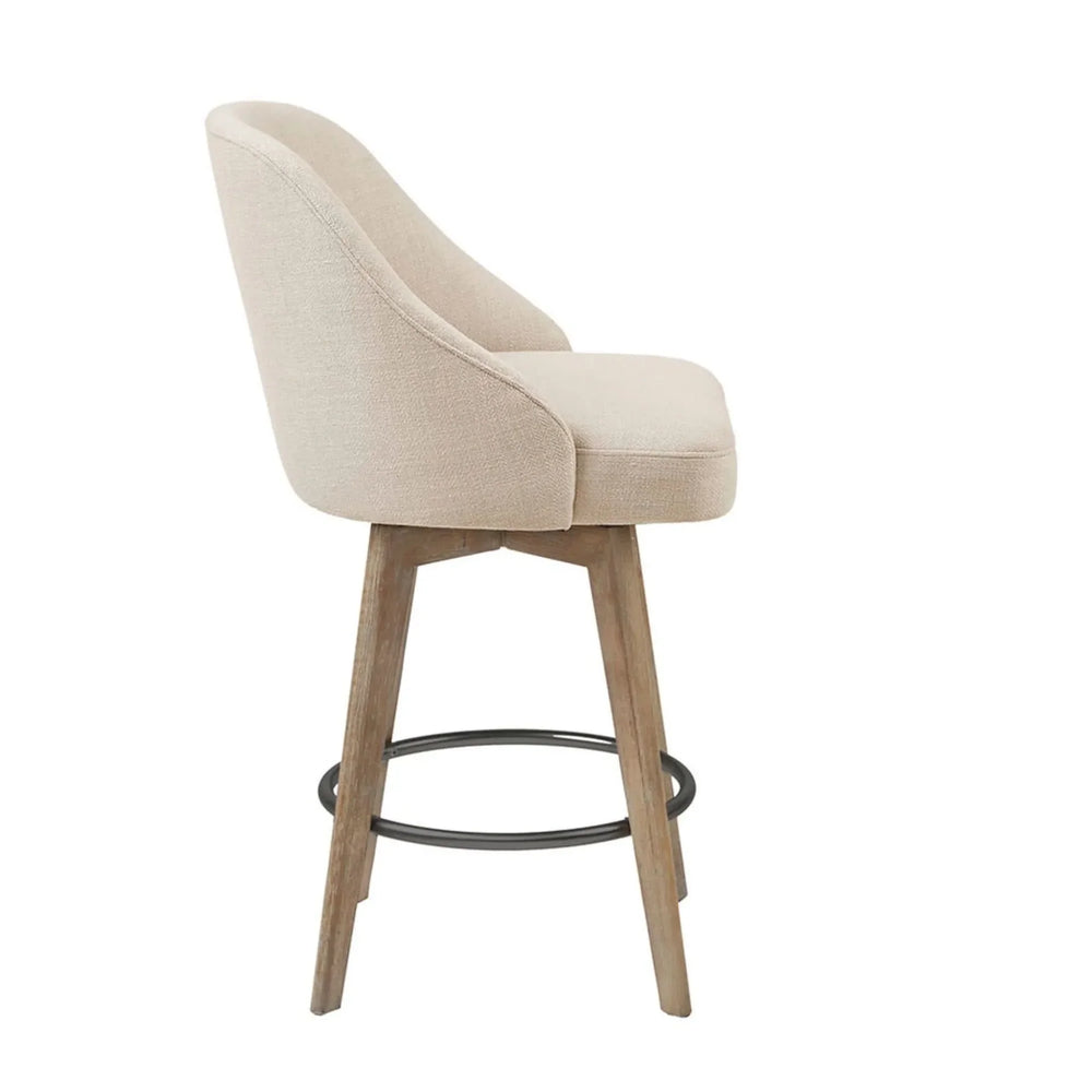 Counter Stool Polyester Swivel Seat Sand Color With Solid Wood Legs Media 5