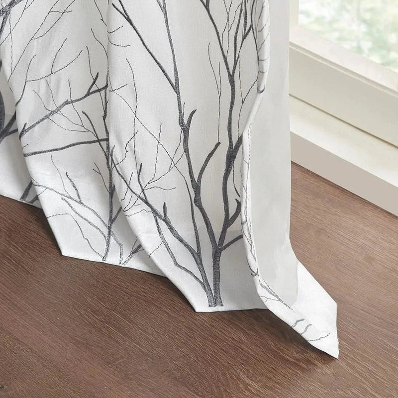 Curtain Panel Polyester Embroidered White Curtains With Branch Design