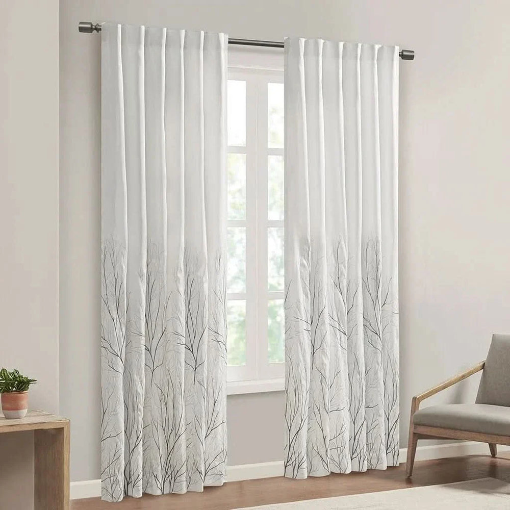 Curtain Panel Polyester Embroidered White Curtains With Branch Design Media 11
