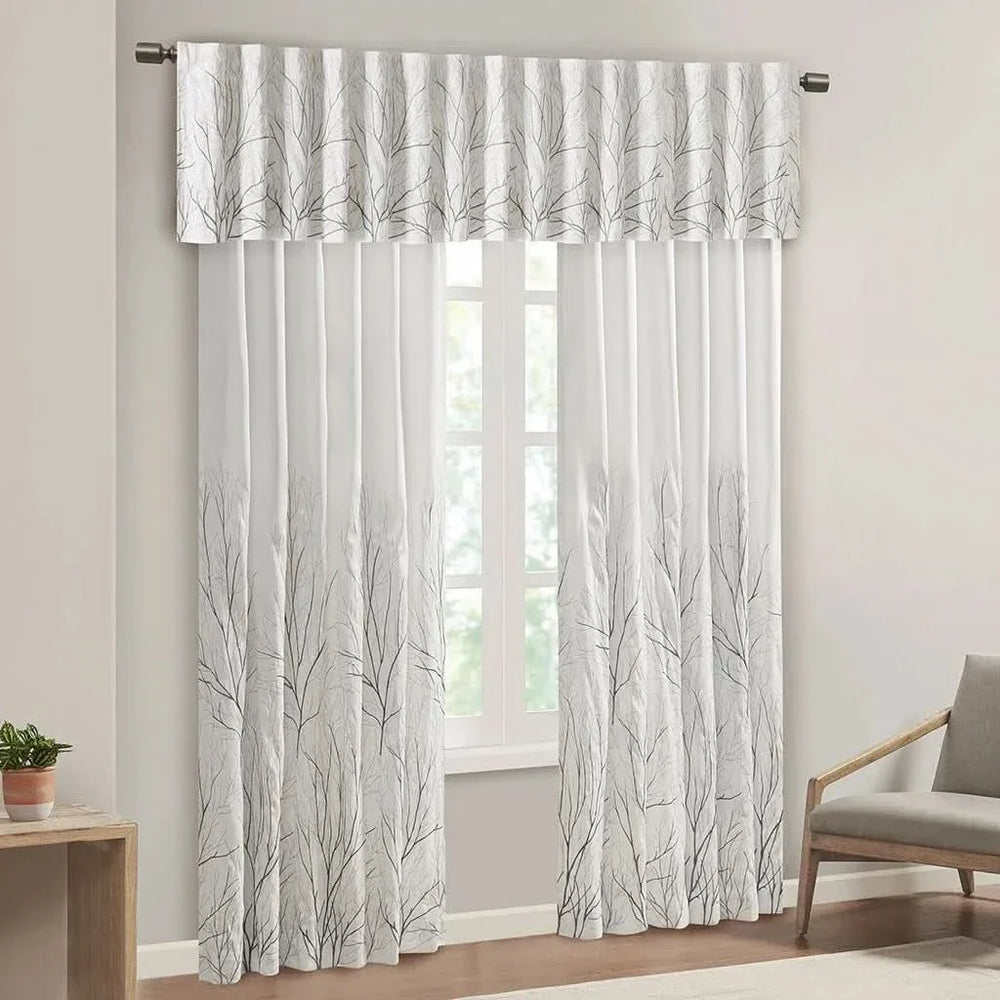 Curtain Panel Polyester Embroidered White Curtains With Branch Design Media 3