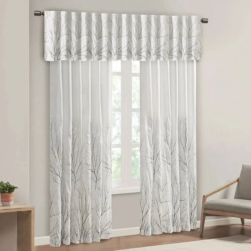 Curtain Panel Polyester Embroidered White Curtains With Branch Design