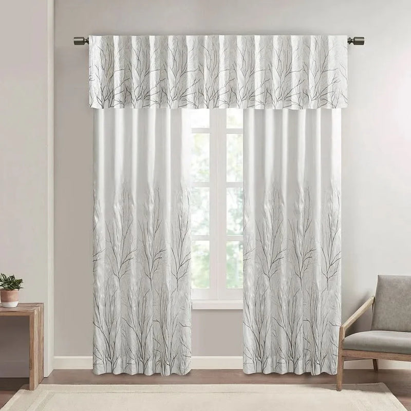 Curtain Panel Polyester Embroidered White Curtains With Branch Design