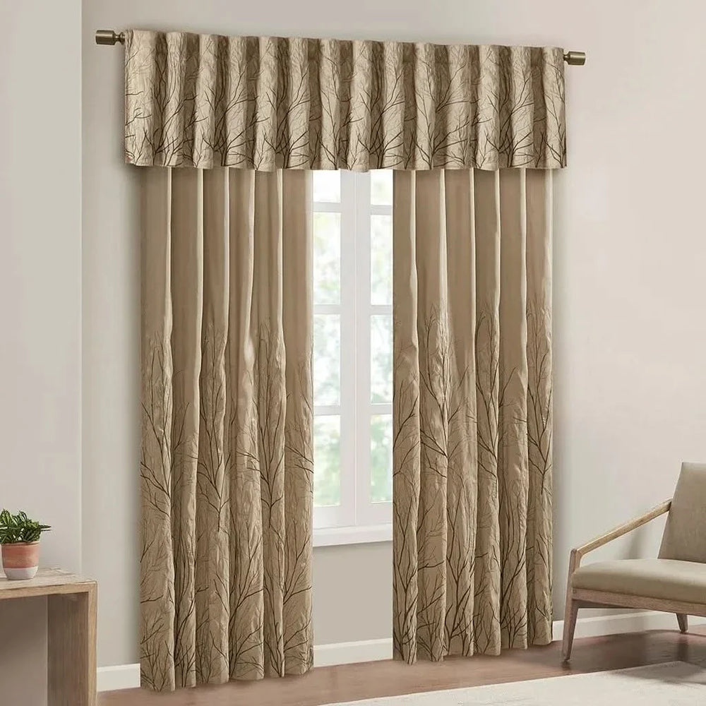 Curtain Panel Polyester Brown Branch Embroidery 84 Inch Length Living Room Media 2