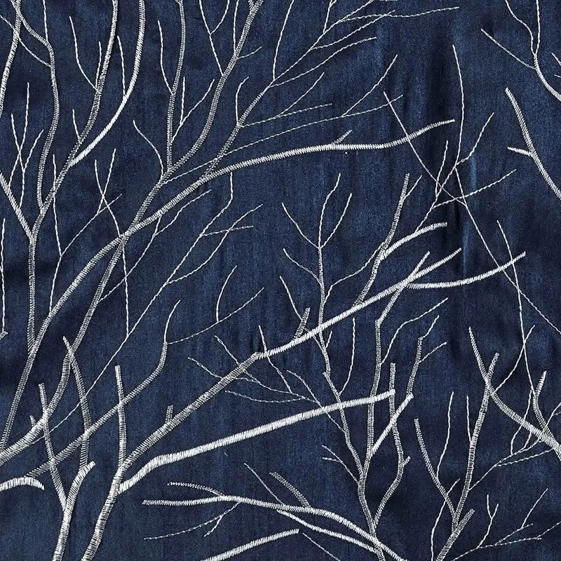 Curtain Panel Cotton Navy Branch Embroidery Design For Living Room