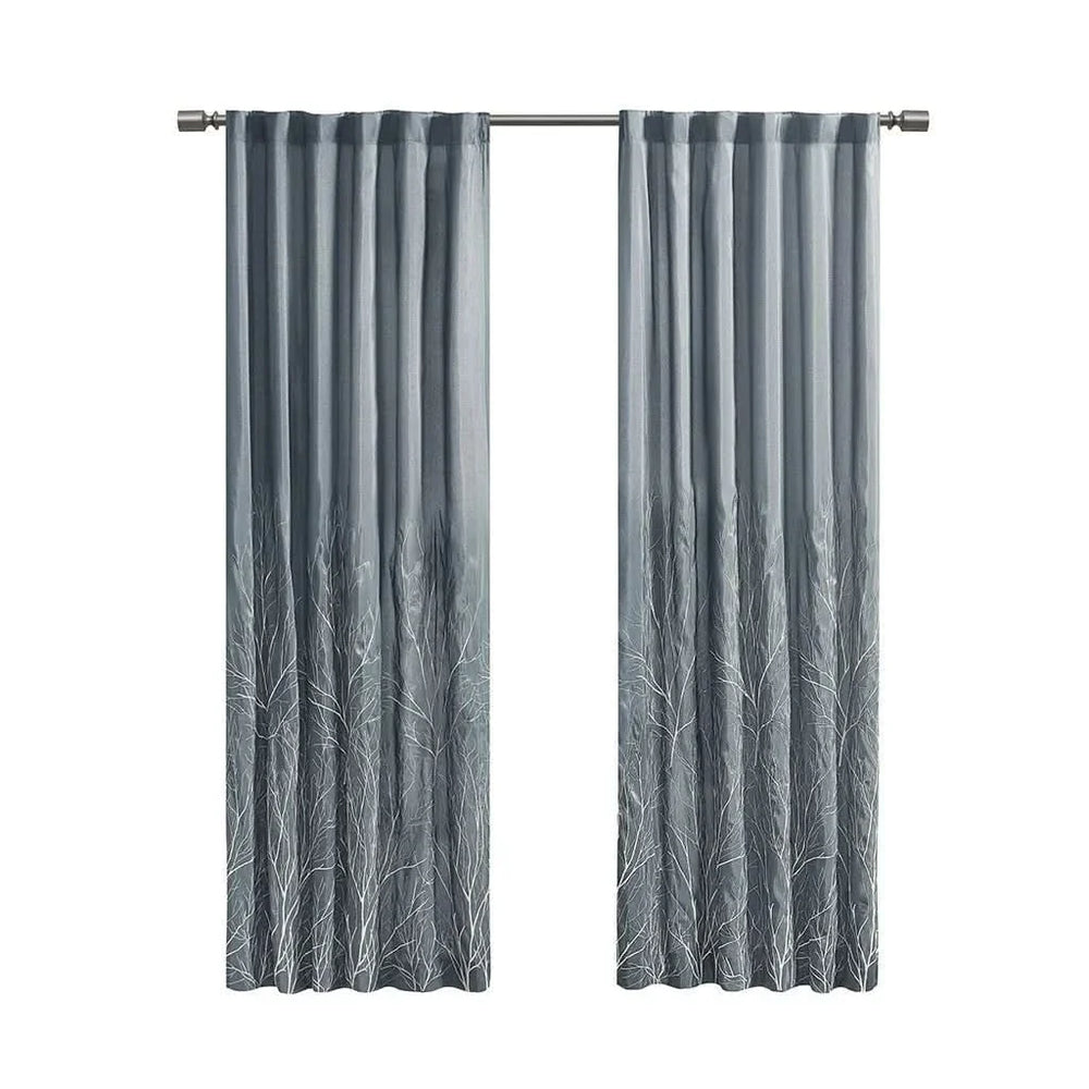 Blue Curtain Panel Polyester Embroidered Design For Living Room Drapery Media 3