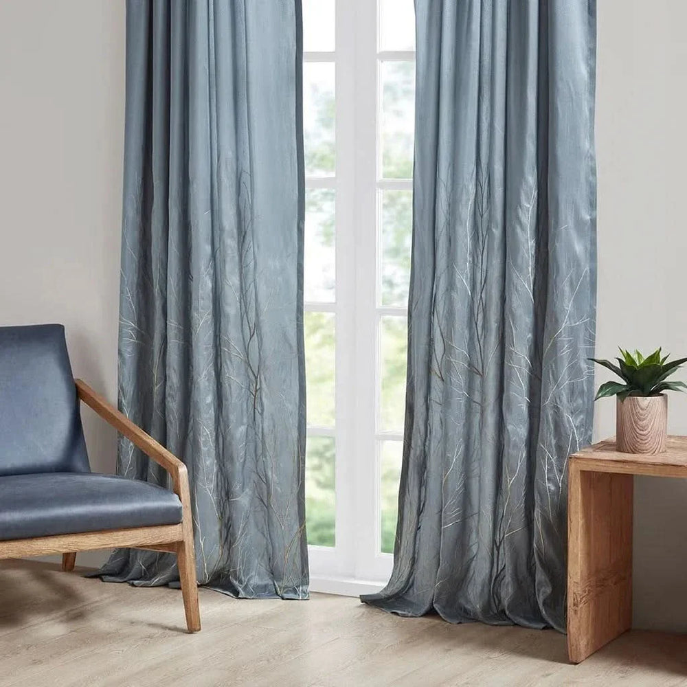 Blue Curtain Panel Polyester Embroidered Design For Living Room Drapery Media 10