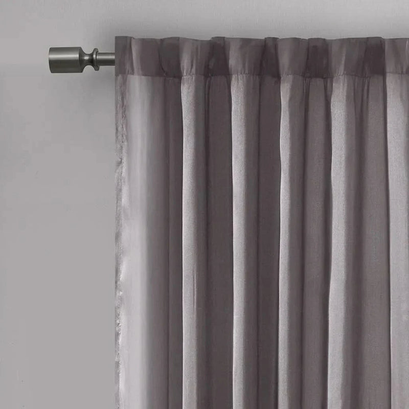 Curtain Panel Polyester Embroidered Branch Design Grey 84 Inch Length