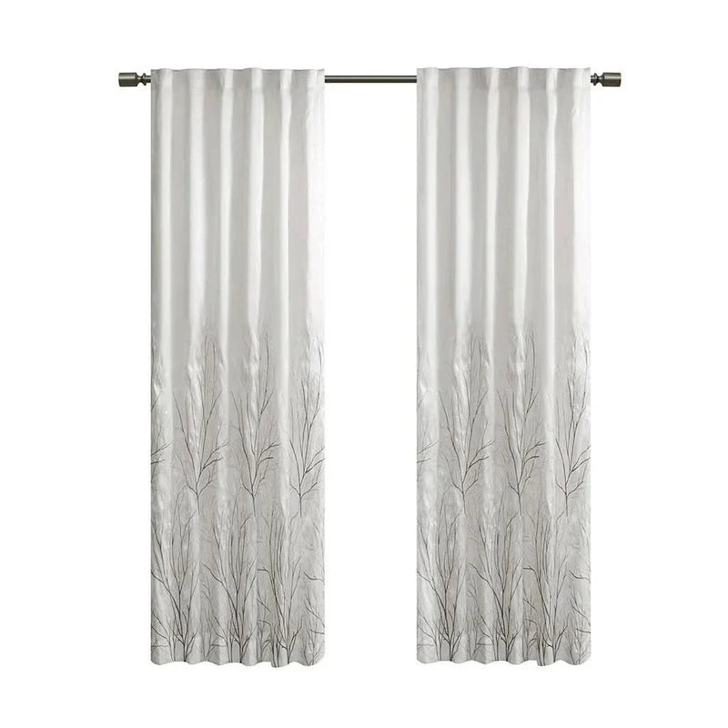 Curtain Panel Polyester Embroidered Branch Design Faux Silk Sheen