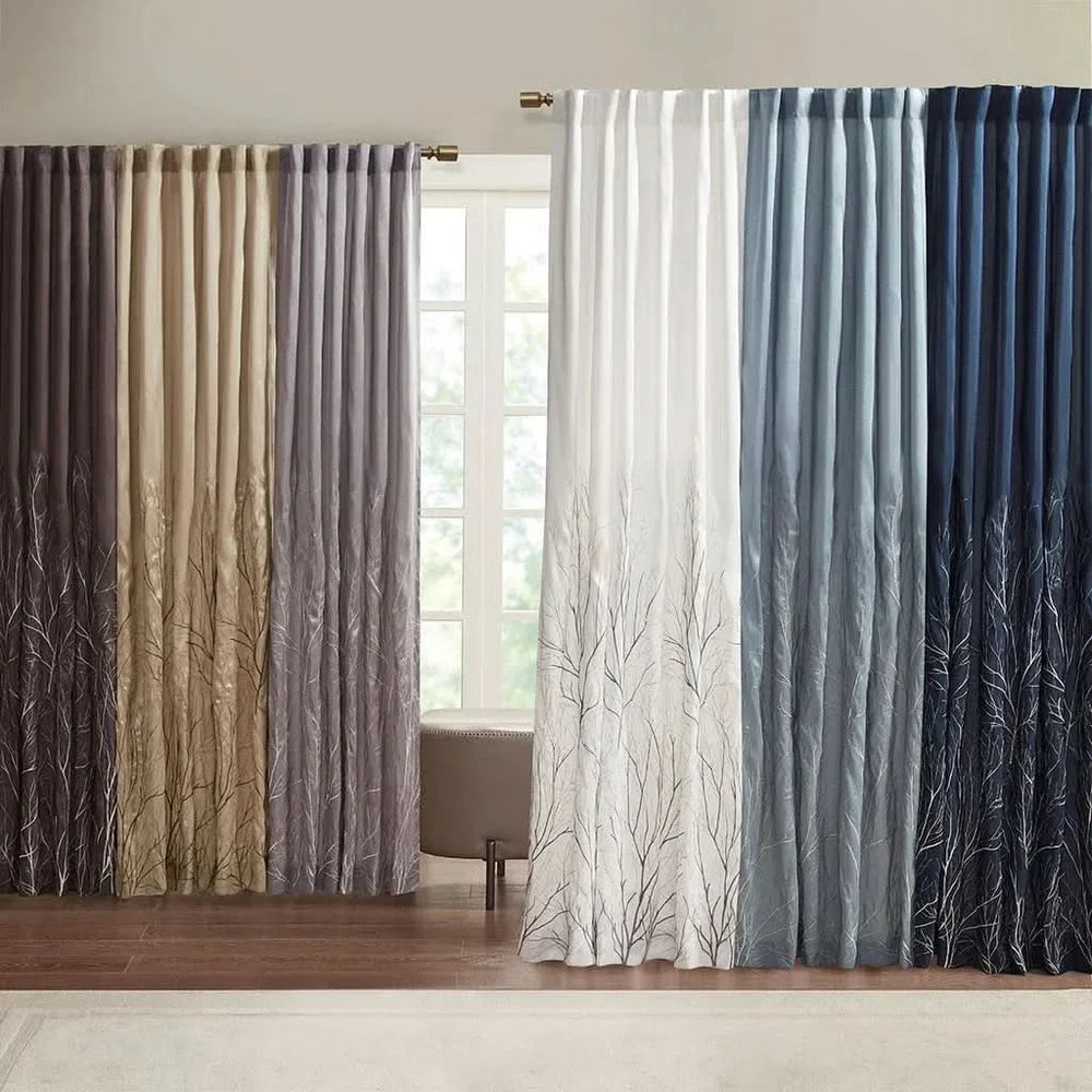 Curtain Panel Polyester Embroidered Branch Design Grey 84 Inch Length Media 12