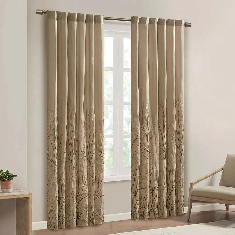 Curtain Panel Polyester Brown Branch Embroidery 84 Inch Length Living Room Media 11