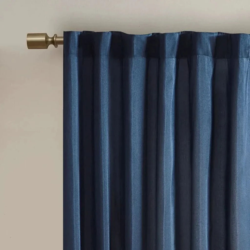 Curtain Panel Cotton Navy Branch Embroidery Design For Living Room