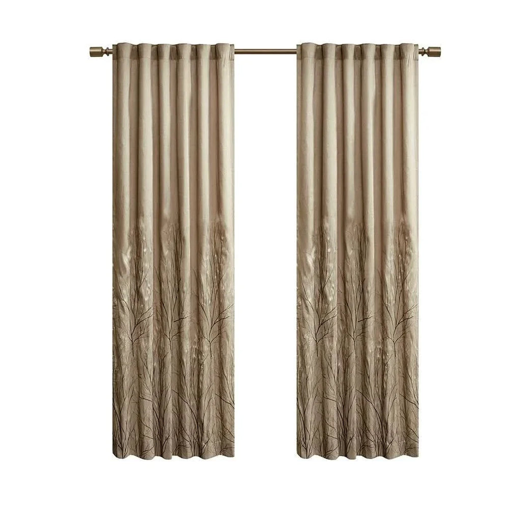 Curtain Panel Tan Polyester Branch Embroidery Design Living Room Decor Media 9