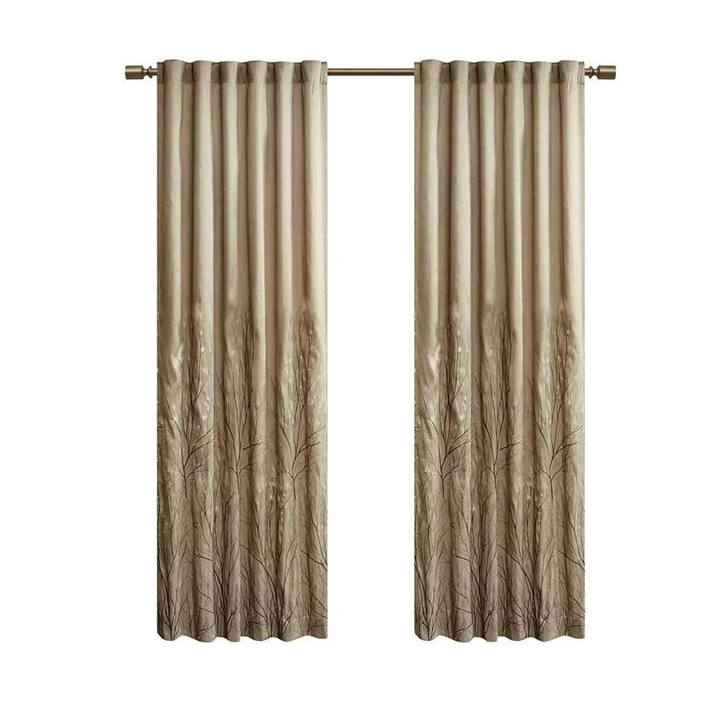 Curtain Panel Tan Polyester Branch Embroidery Design Living Room Decor