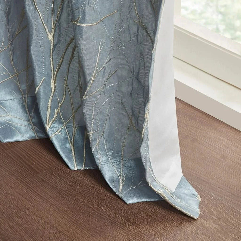 Blue Curtain Panel Polyester Embroidered Design For Living Room Drapery