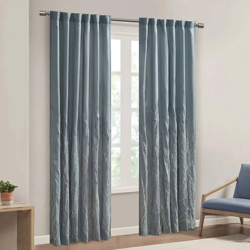 Blue Curtain Panel Polyester Embroidered Design For Living Room Drapery Media 7