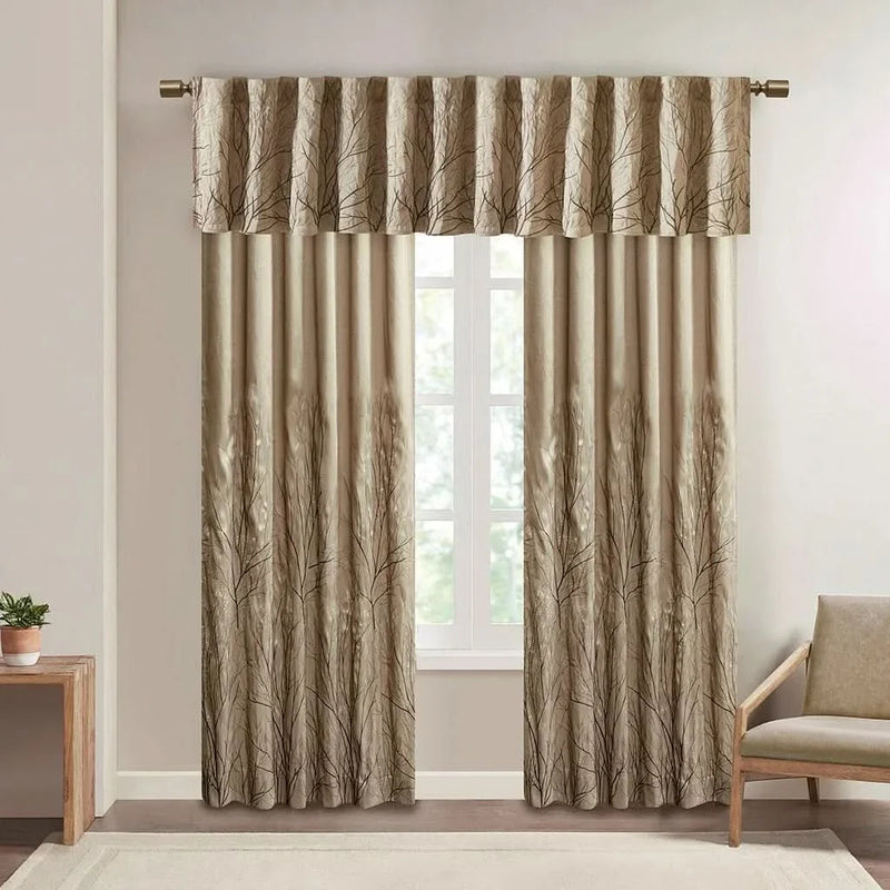 Curtain Panel Polyester Brown Branch Embroidery 84 Inch Length Living Room
