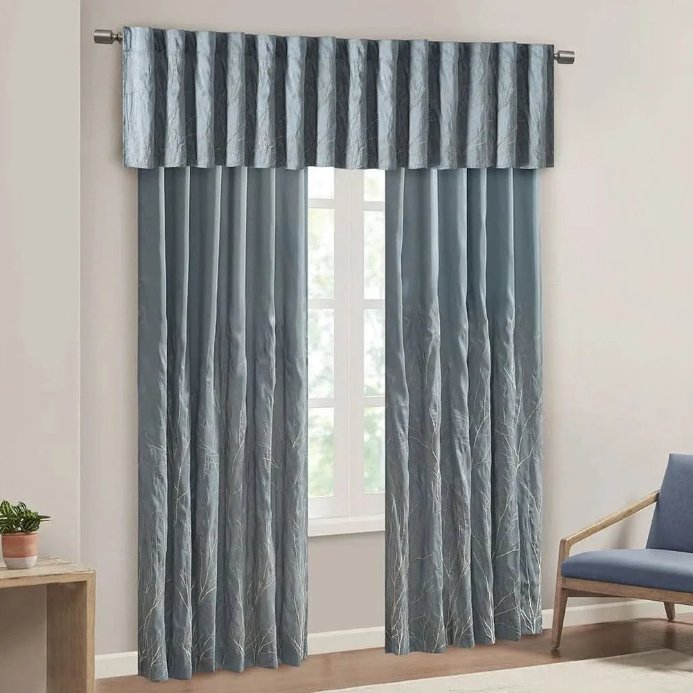 Blue Curtain Panel Polyester Embroidered Design For Living Room Drapery Media 1