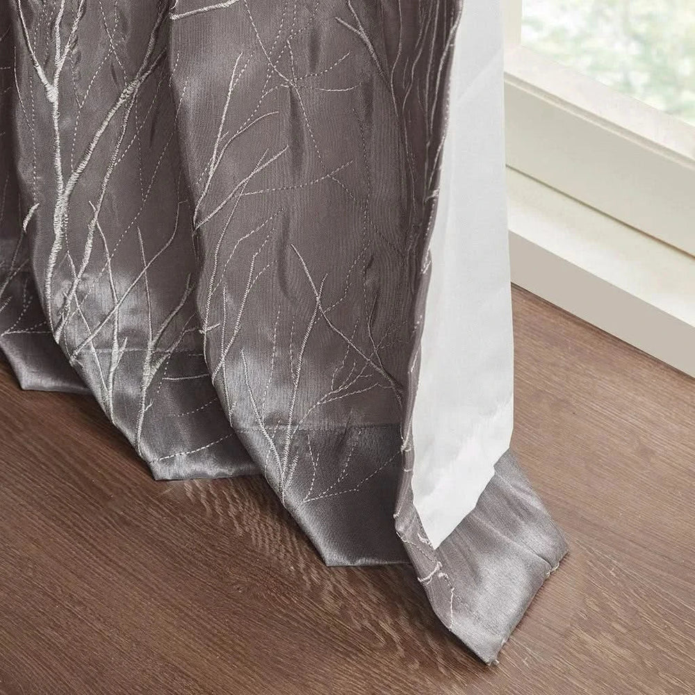 Curtain Panel Polyester Embroidered Branch Design Grey 84 Inch Length Media 8