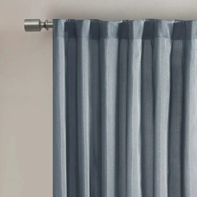 Blue Curtain Panel Polyester Embroidered Design For Living Room Drapery