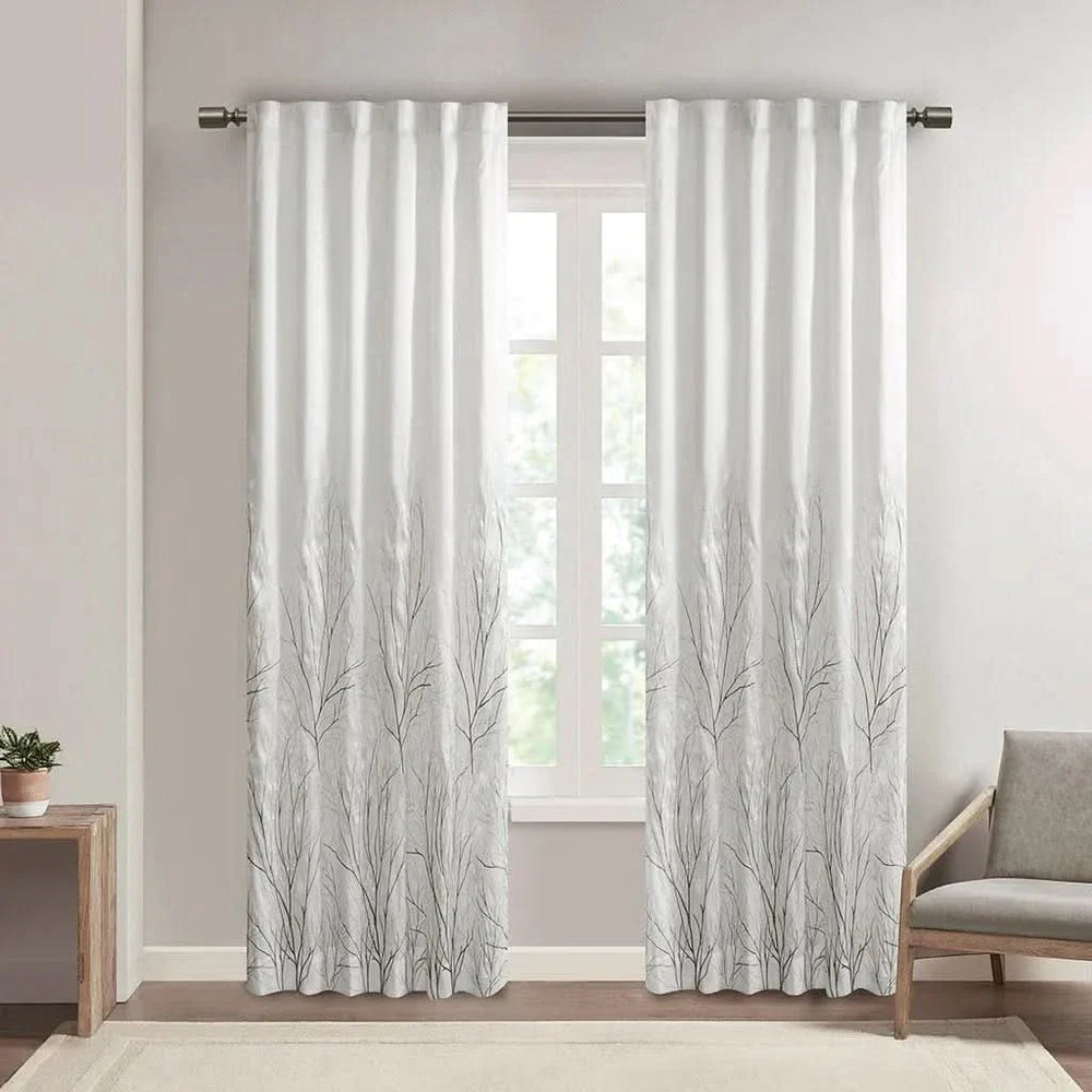 Curtain Panel Polyester Embroidered Branch Design Faux Silk Sheen Media 5