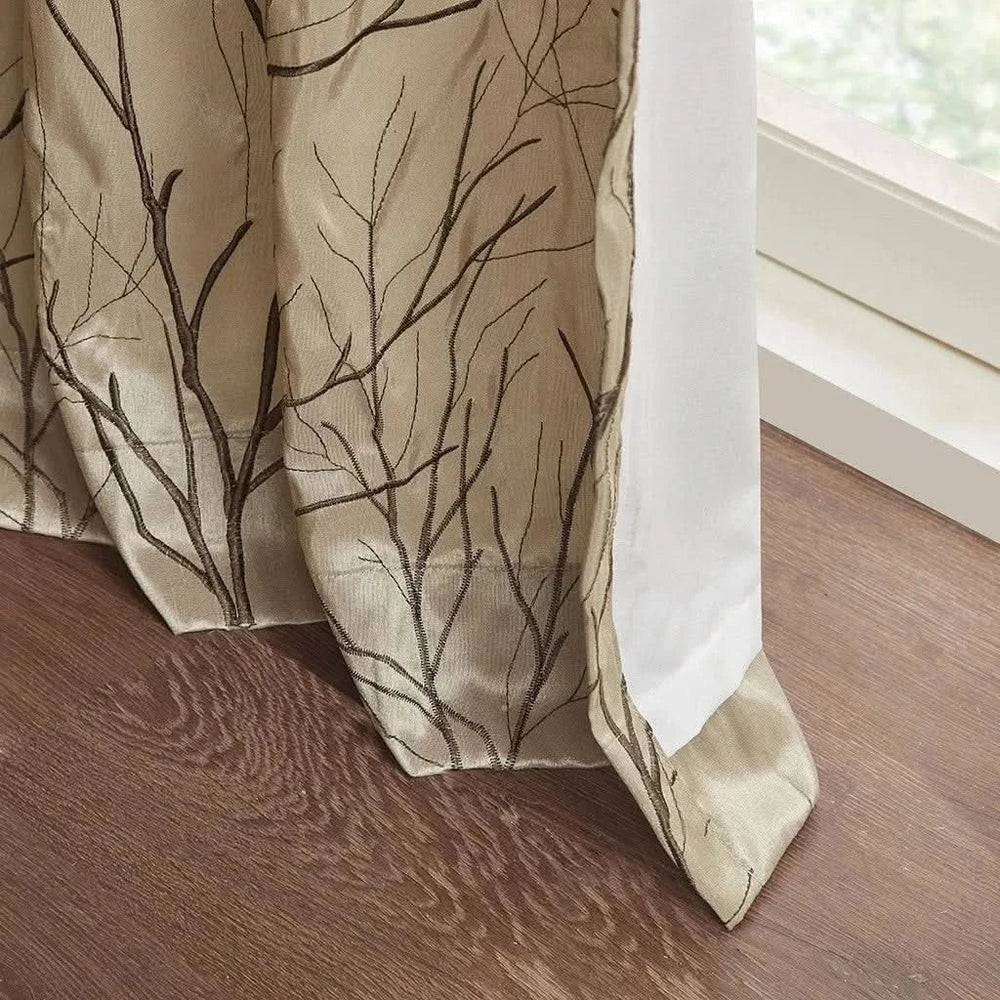 Curtain Panel Tan Polyester Branch Embroidery Design Living Room Decor Media 7