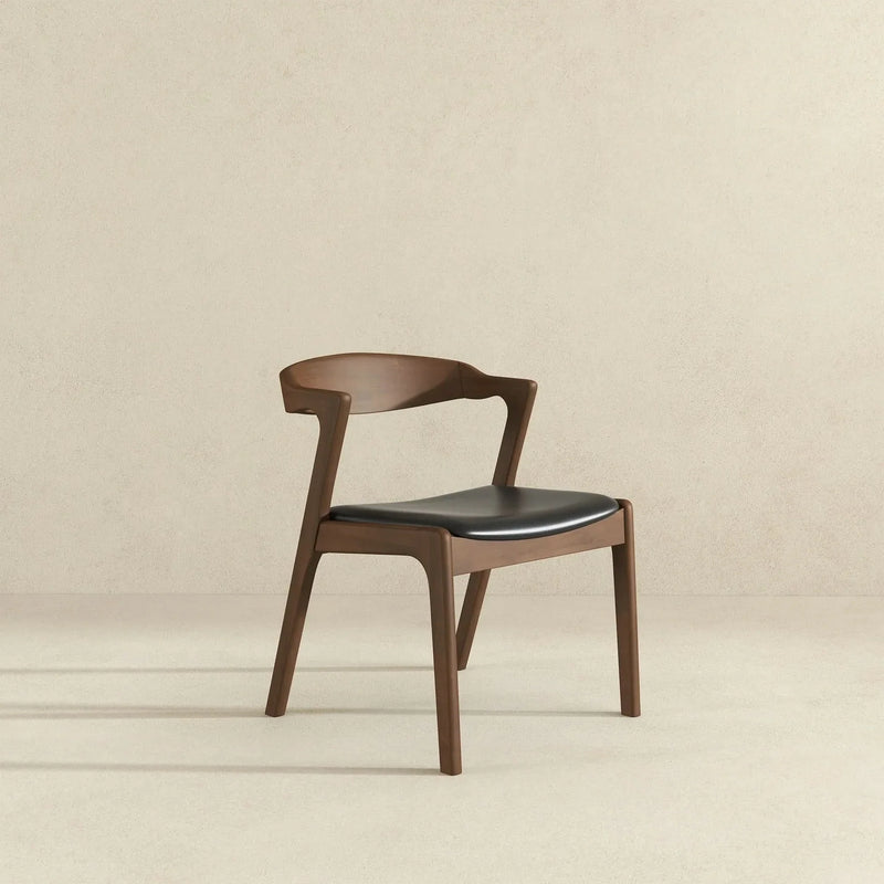 Solid Wood Dining Chairs Leather Upholstery Mid Century Set Of 2
