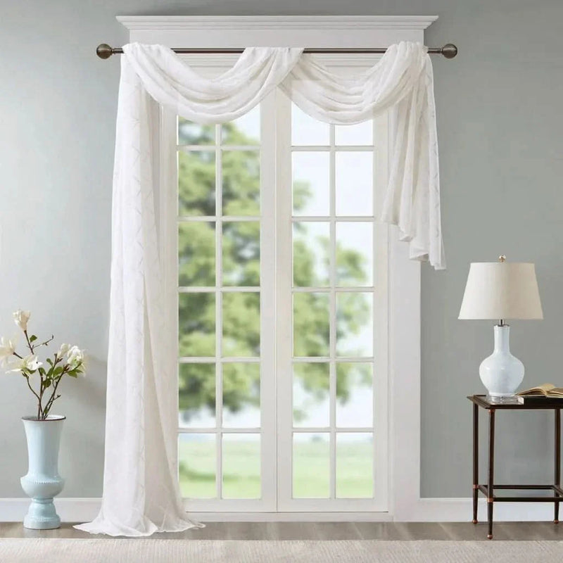 Diamond Embroidered Window Scarf Polyester Sheer Drapery For Living Room