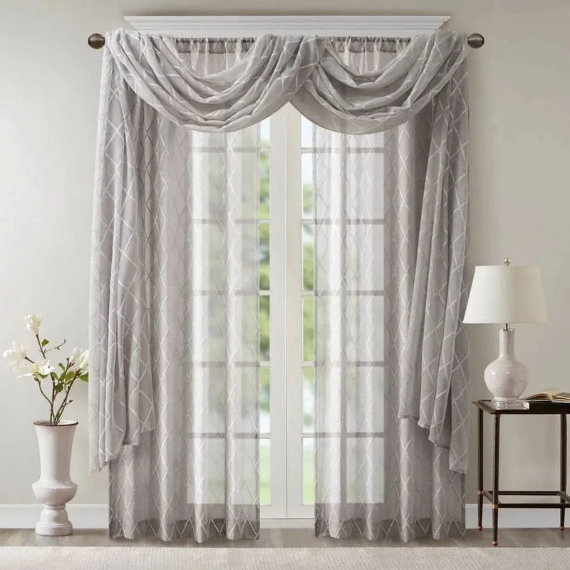 Diamond Embroidered Window Scarf Polyester Lightweight Decor Grey