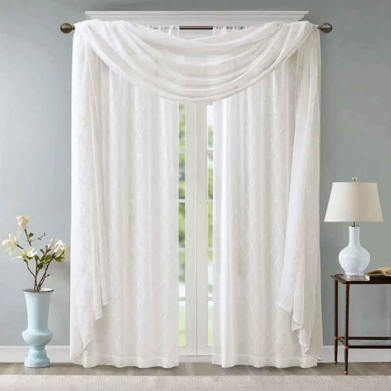 Diamond Embroidered Window Scarf Polyester Sheer Drapery For Living Room