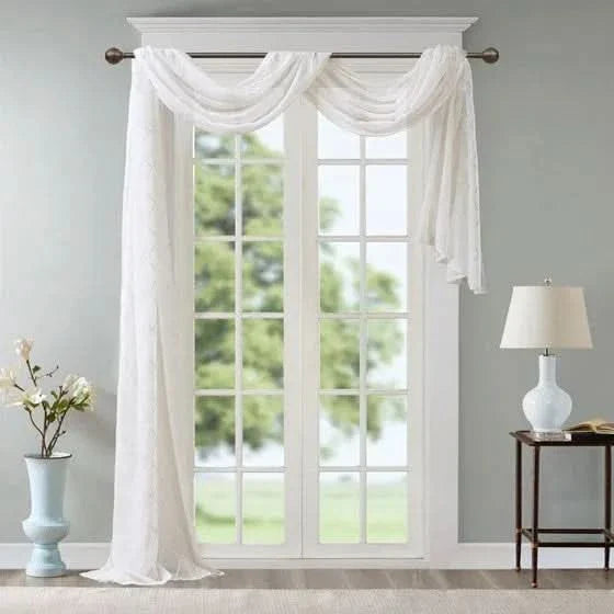 Diamond Embroidered Window Scarf White Sheer Polyester Lightweight Media 4