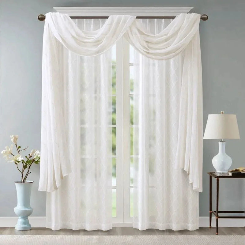 Diamond Embroidered Window Scarf Polyester Sheer Drapery For Living Room