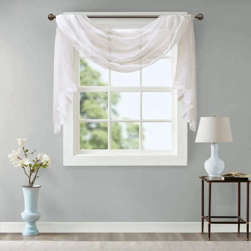 Diamond Embroidered Window Scarf Polyester Sheer Drapery For Living Room Media 3