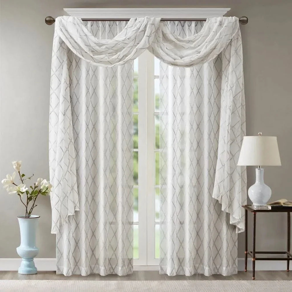 Diamond Embroidered Window Scarf Polyester Linen Blend Living Room Decor Media 3