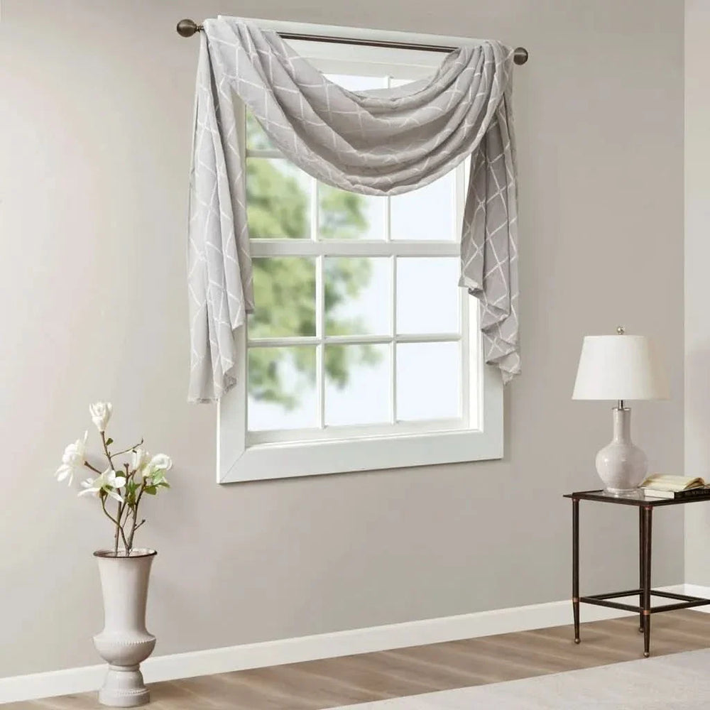 Diamond Embroidered Window Scarf Polyester Lightweight Decor Grey Media 4