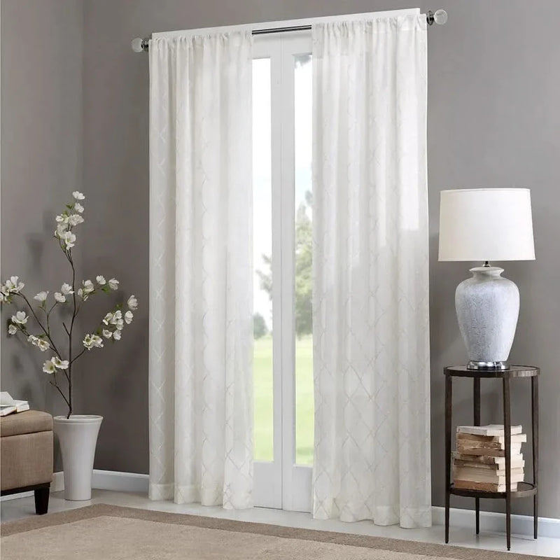 Diamond Sheer Window Curtain Polyester Embroidered Diamond Pattern