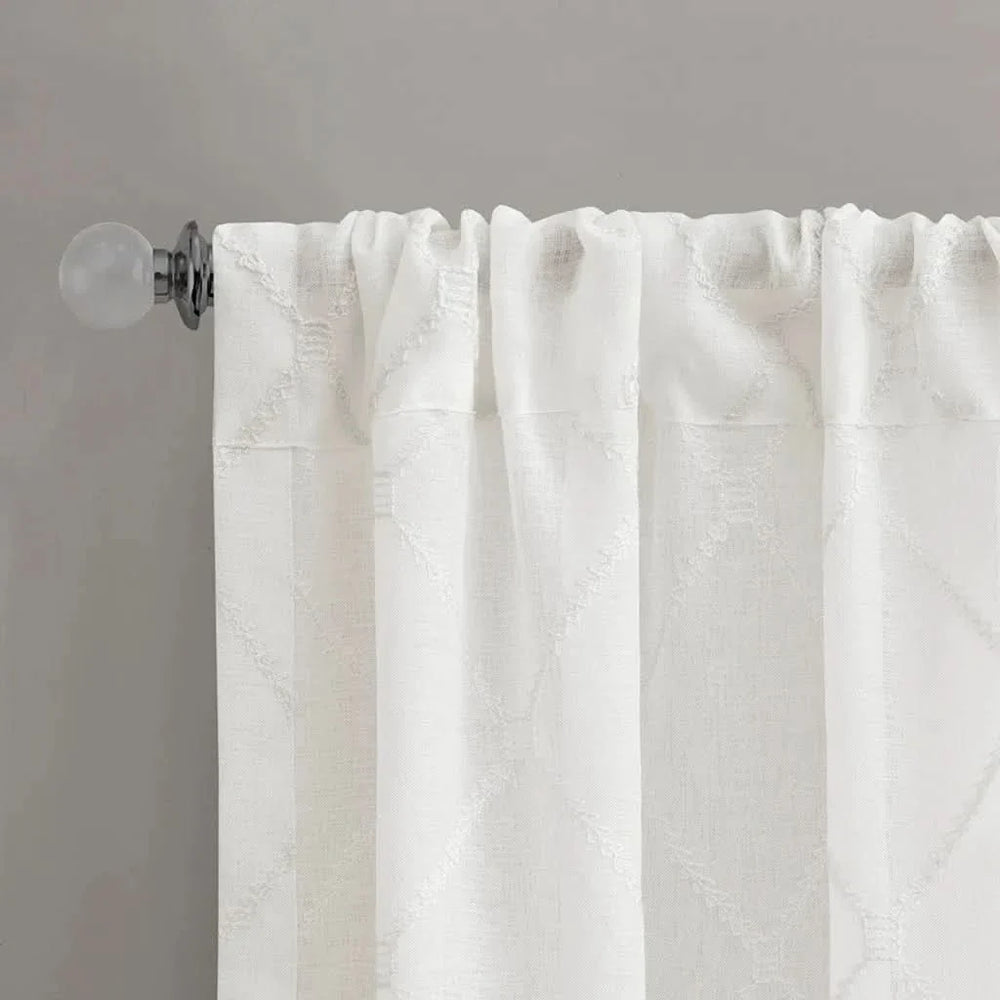 Diamond Sheer Window Curtain Polyester Embroidered Diamond Pattern Media 2